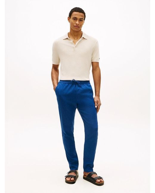 Tommy Hilfiger Blue Harlem Tapered Leg Linen Blend Chinos for men