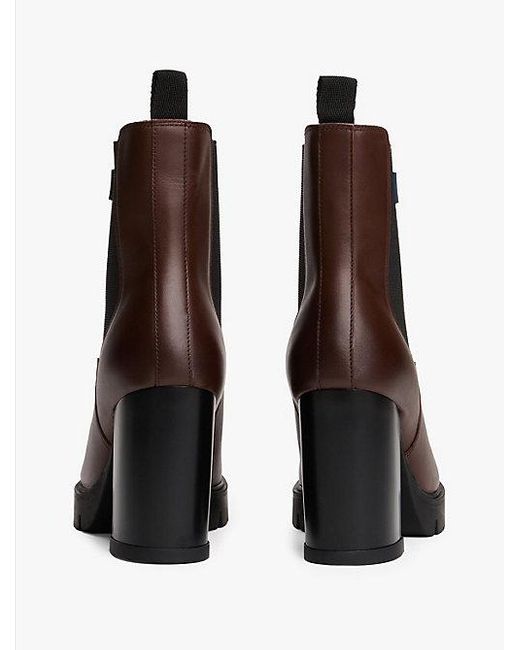 Tommy Hilfiger Leren Chelsea Boot Met Profielzool En Blokhak in het Brown