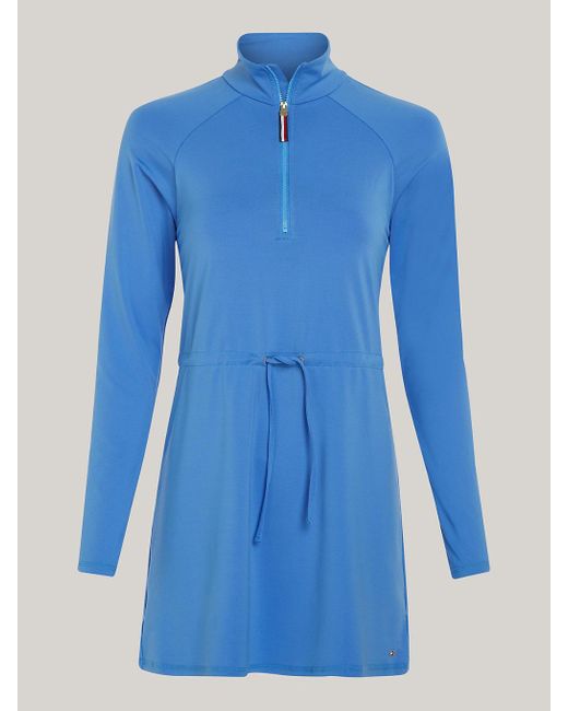 Tommy Hilfiger Blue Modest Padded Long Sleeve Swim Dress