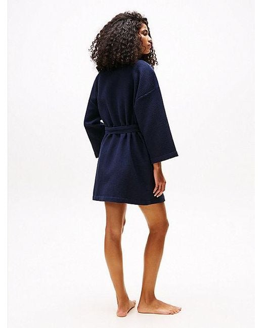 Tommy Hilfiger Wafelgebreide Ochtendjas in het Blue