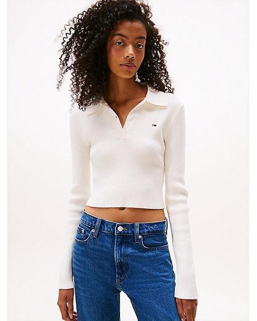 Jersey Con Cuello De Polo Y Corte Slim Tommy Hilfiger de color White