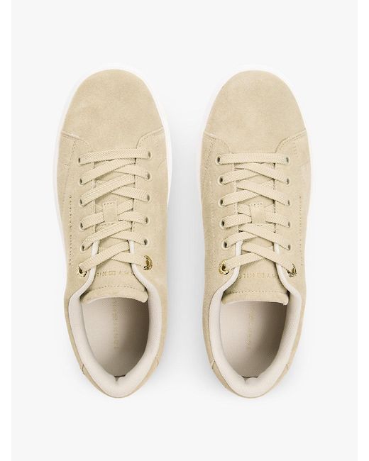 Tommy Hilfiger White Suede Metallic Logo Cupsole Trainers