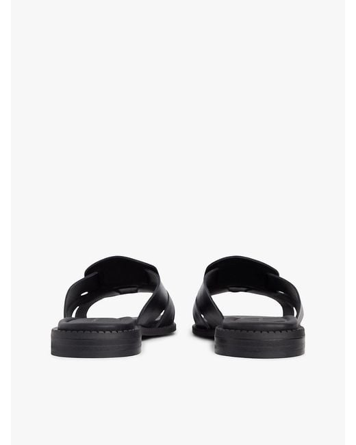 Tommy Hilfiger White Leather Crest Square Toe Sandals