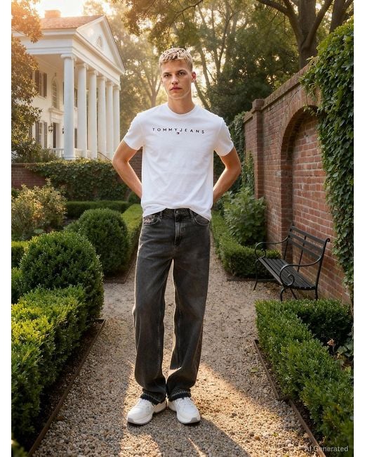Tommy Hilfiger White Linear Logo Jersey T-shirt for men