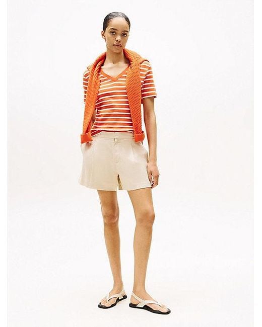 Tommy Hilfiger Slim Fit T-Shirt Met V-Hals in het Orange