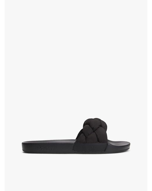 Tommy Hilfiger White Embossed Braided Strap Slides
