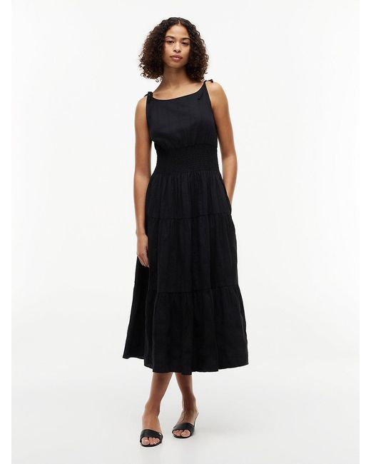 Tommy Hilfiger Black Self-Tie Strap Smock Midi Dress