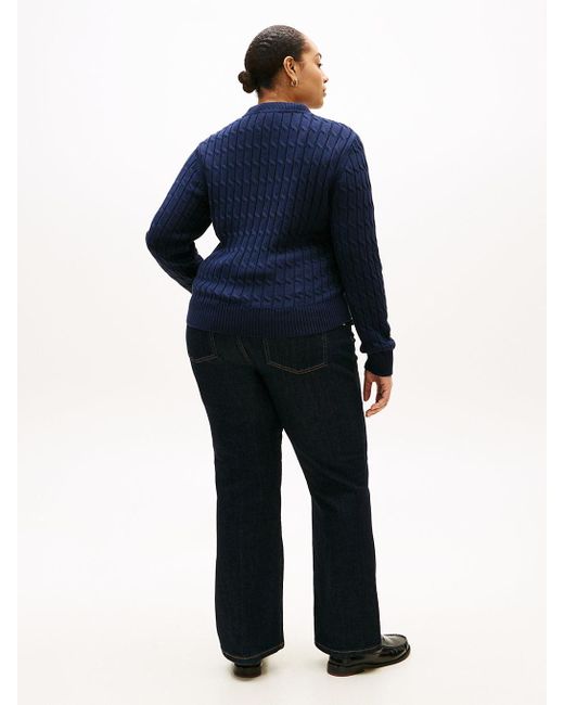 Tommy Hilfiger Blue Curve Cable Knit Crew Neck Jumper