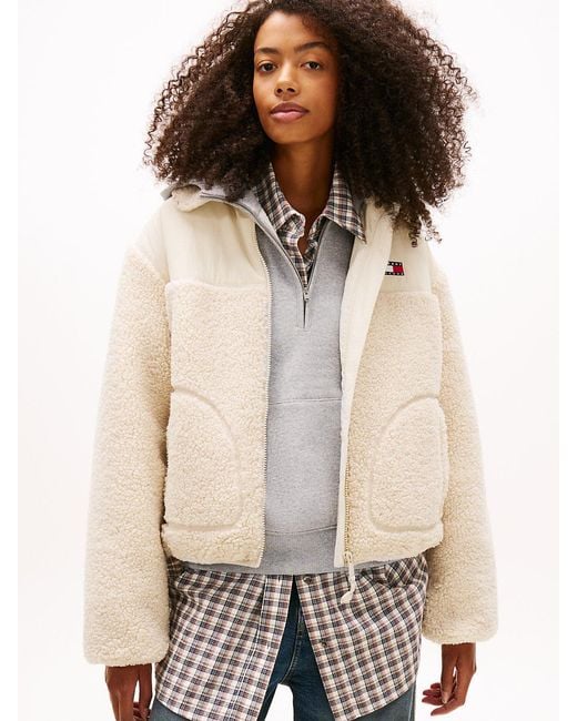 Tommy Hilfiger Natural Tommy Badge Teddy Fleece Collared Jacket