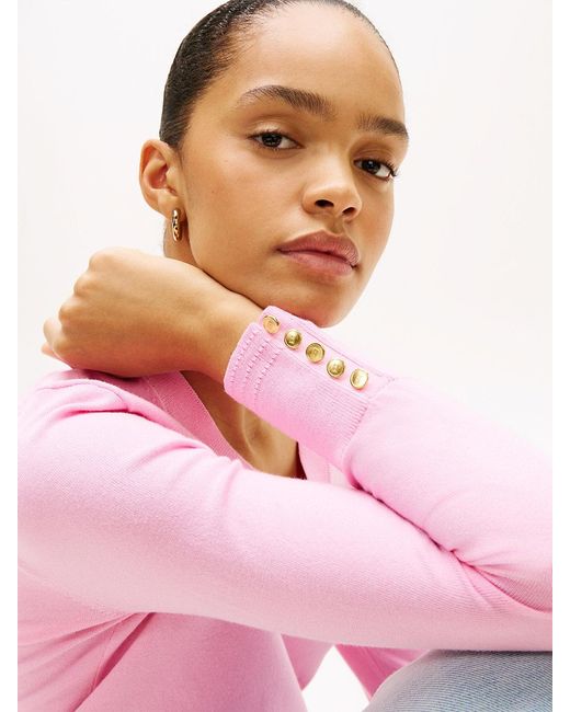 Pull À Col En V En Jersey Tommy Hilfiger en coloris Pink