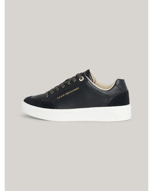 Tommy Hilfiger Black Logo Leather Court Trainers