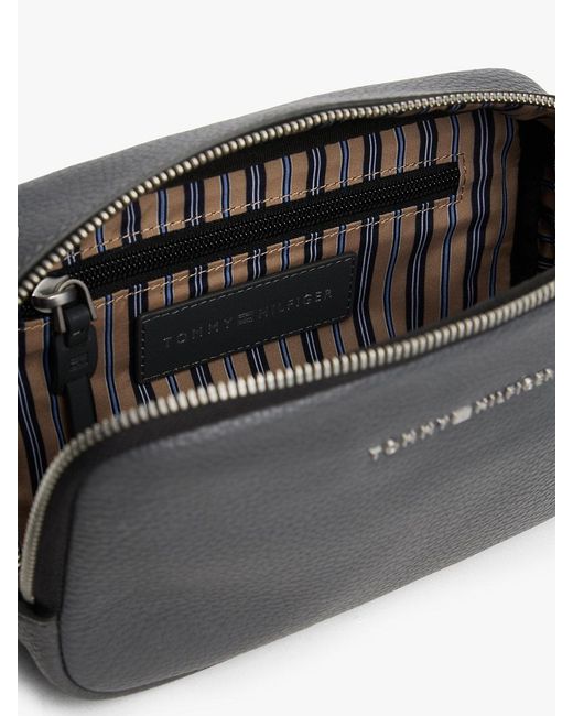 Tommy Hilfiger Gray Premium Leather Logo Camera Bag for men