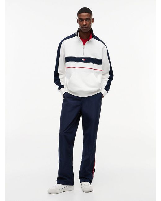 Tommy Hilfiger Blue Colour-Blocked Quarter-Zip Relaxed Sweatshirt for men