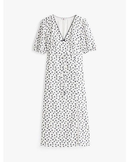 Tommy Hilfiger White Midi-Kleid Im Wickel-Design Mit Vogel-Print