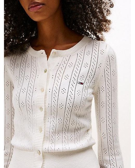 Tommy Hilfiger Slim Fit Vest Met Ronde Hals En Pointelle in het White
