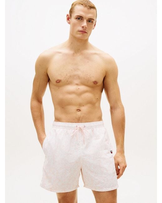 Tommy Hilfiger White Original Print Mid Length Swim Shorts for men