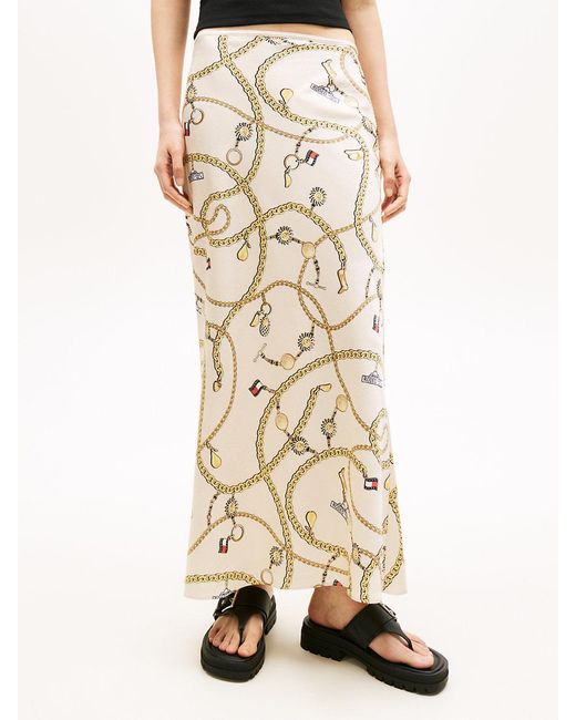 Tommy Hilfiger Metallic Chain Print Slim Maxi Skirt