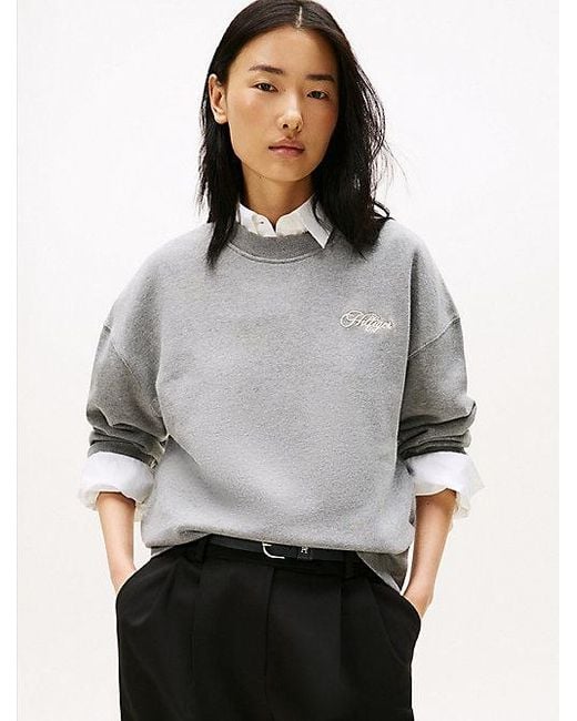 Sudadera De Corte Amplio Con Logo Bordado Tommy Hilfiger de color Gray