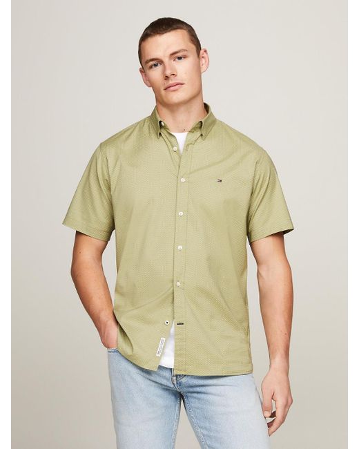 Tommy Hilfiger Green Micro Print Regular Short Sleeve Shirt for men