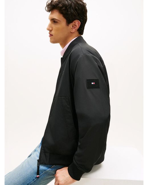 Tommy Hilfiger Black Water Resistant Tonal Logo Bomber Jacket for men