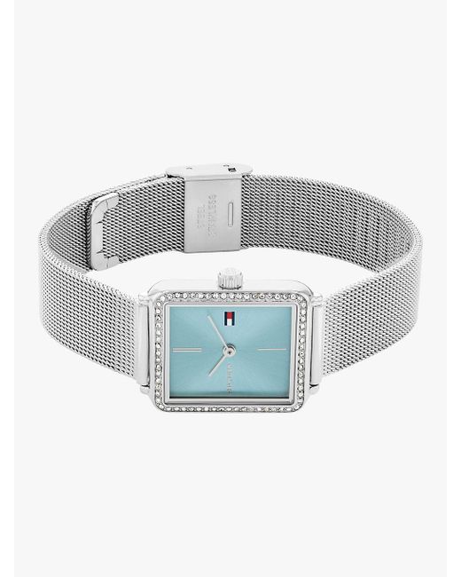 Tommy Hilfiger Blue Dial Crystal-embellished Mesh Strap Watch