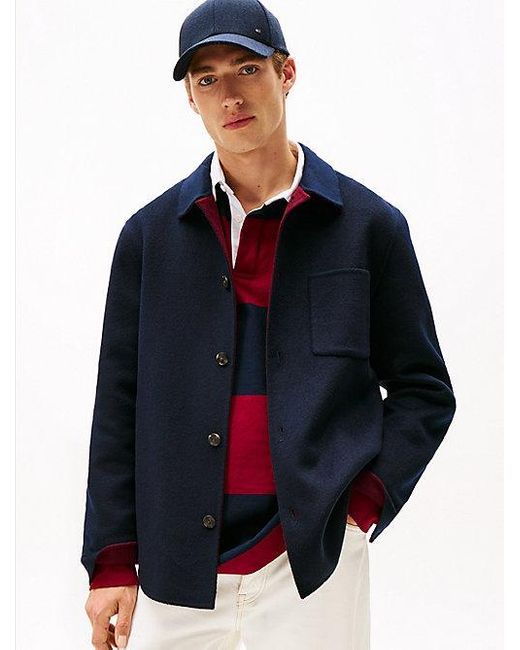 Tommy Hilfiger Smart Casual Shirtjack Van Wolmix in het Blue voor heren