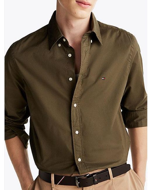 Camisa Th Flex De Popelín Con Corte Regular Tommy Hilfiger de hombre de color Brown