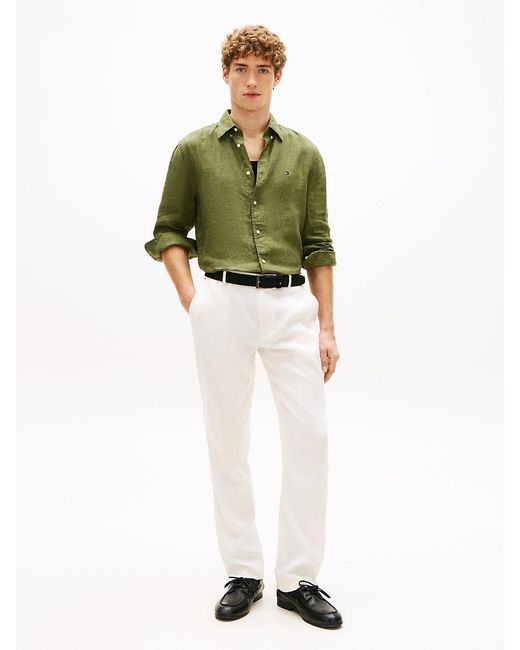 Tommy Hilfiger Green Regular Fit Washed Pure Linen Shirt for men