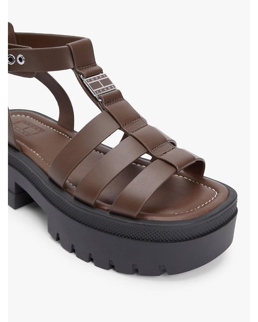 Tommy Hilfiger Black Leather Chunky Cleat Fisherman Sandals