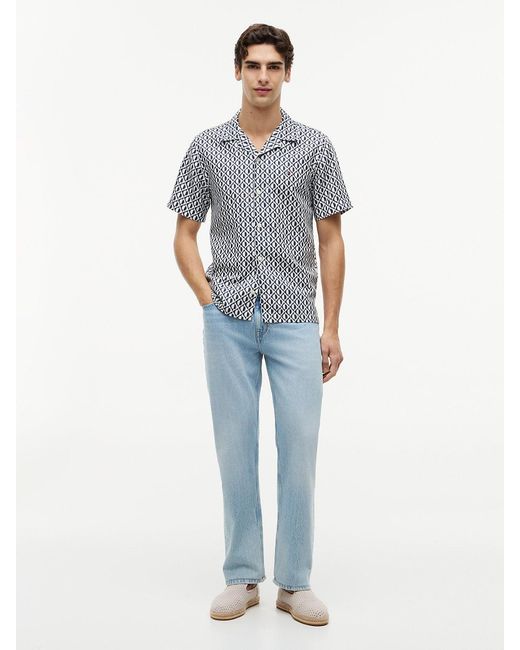 Tommy Hilfiger Red Regular Linen Blend Print Short Sleeve Shirt for men