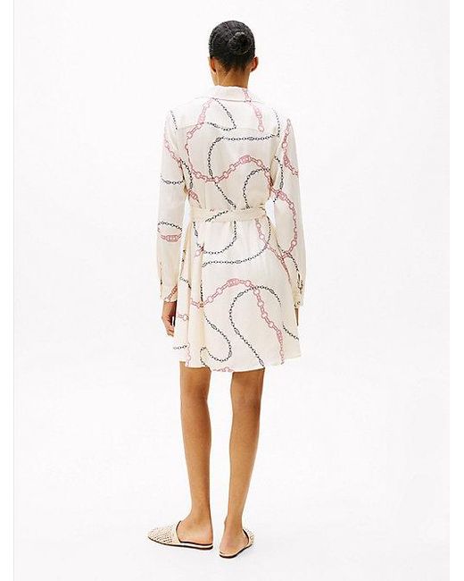 Minivestido Cruzado Con Estampado Integral Tommy Hilfiger de color White