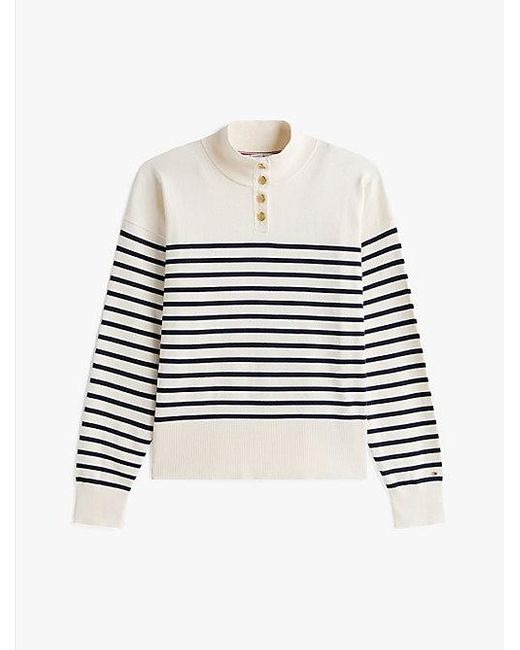 Tommy Hilfiger Gestreepte Trui Met Opstaande Hals En Knopen in het White