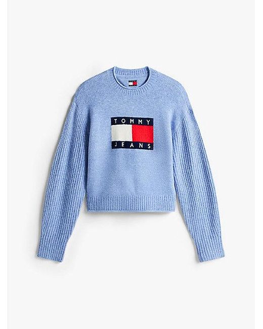 Tommy Hilfiger Blue Tommy Flag Melierter Relaxed Fit Pullover