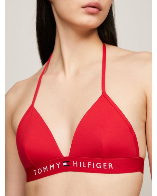 Tommy Hilfiger Red Th Original Foam Triangle Halterneck Bikini Top