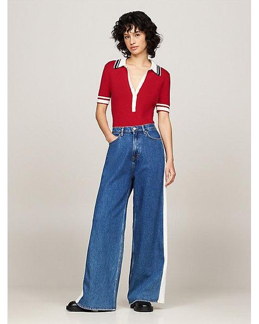 Tommy Hilfiger Fitted Body Met V-hals En Kraag in het Blue