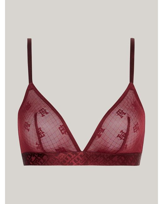 Tommy Hilfiger Red Th Monogram Lace Unlined Triangle Bra