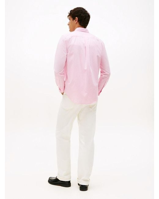 Camicia Th Flex Regular Fit Gessata di Tommy Hilfiger in Pink da Uomo