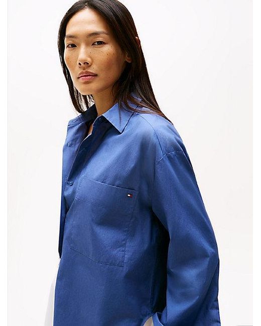 Tommy Hilfiger Oversized Poplin Overhemd Met Verstelbare Manchetten in het Blue