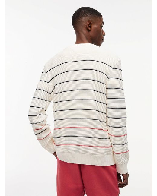 Tommy Hilfiger White Tommy Flag Stripe Slim Crew Neck Jumper for men