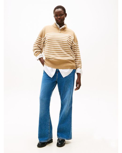 Pull Curve Rayé À Boutons Dorés Tommy Hilfiger en coloris Natural