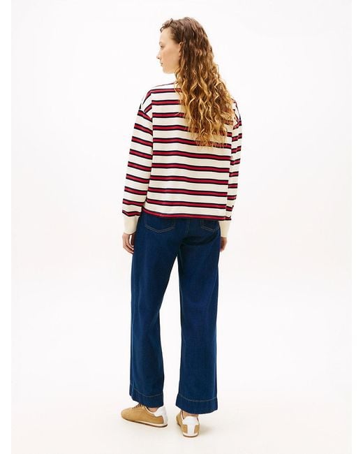 Tommy Hilfiger Red 1985 Relaxed Fit Stripe Long Sleeve Polo Shirt