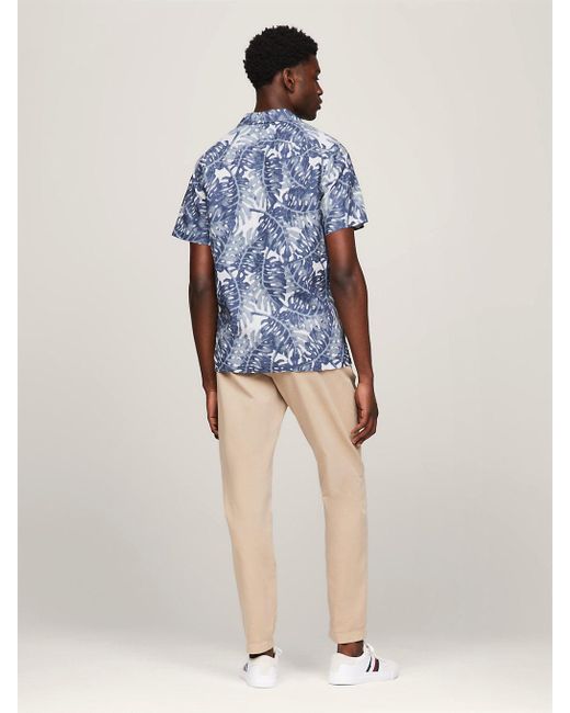 Tommy Hilfiger Blue Tropical Print Linen Regular Short Sleeve Shirt for men