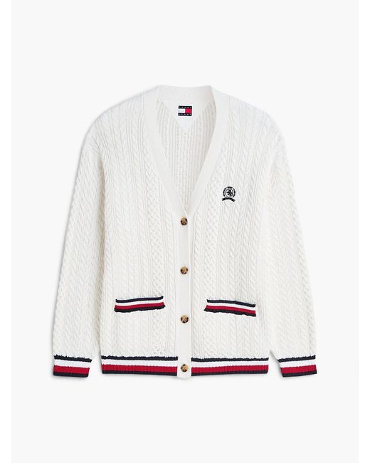 Tommy Hilfiger White Global Stripe Oversized Cable Knit Cardigan