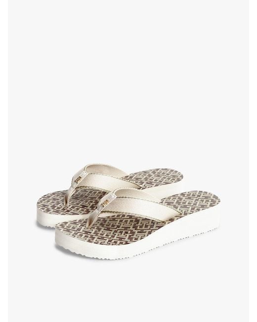 Tommy Hilfiger Natural Th Monogram Wedge Heel Flip-Flops