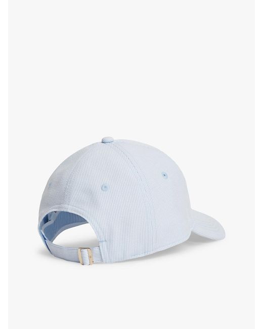 Tommy Hilfiger White Stripe Seersucker Logo Plaque Baseball Cap