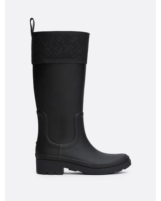 Tommy Hilfiger Black Th Monogram Rubber Cleat Rain Boots