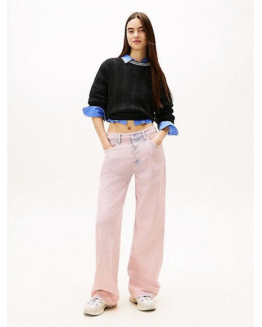 Jersey Amplio De Punto Trenzado Con Logo Tommy Hilfiger de color Black