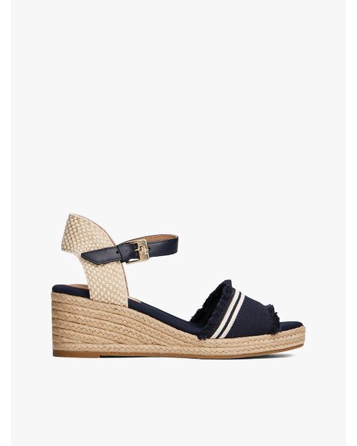 Tommy Hilfiger Multicolor Fringe Canvas Wedge Sandals