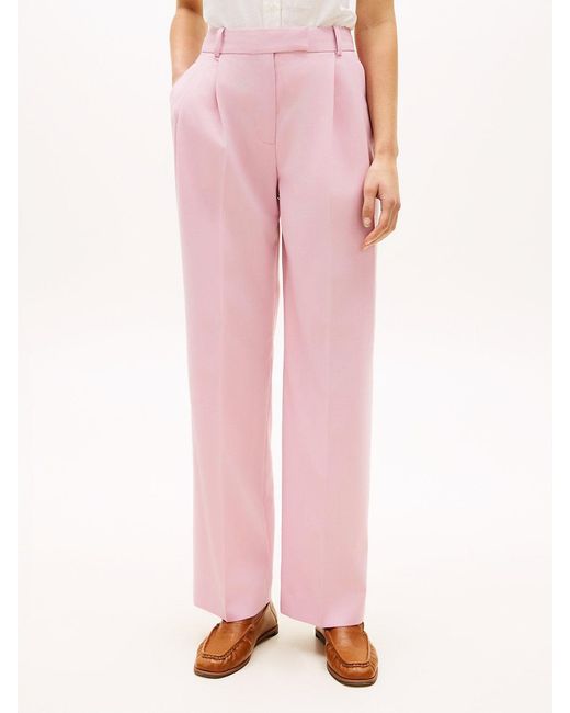 Tommy Hilfiger Pink Timeless Pleated Relaxed Straight Leg Trousers