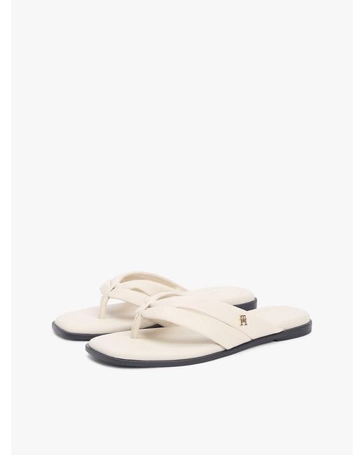 Tommy Hilfiger White Leather Toe Post Flat Sandals